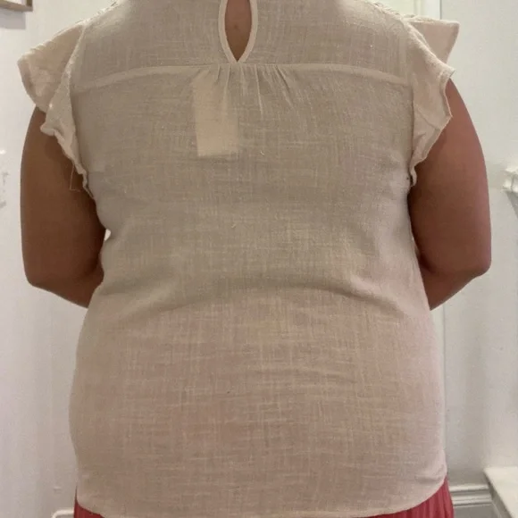 Beige Cream Linen Lace Top - Picture 2 of 10